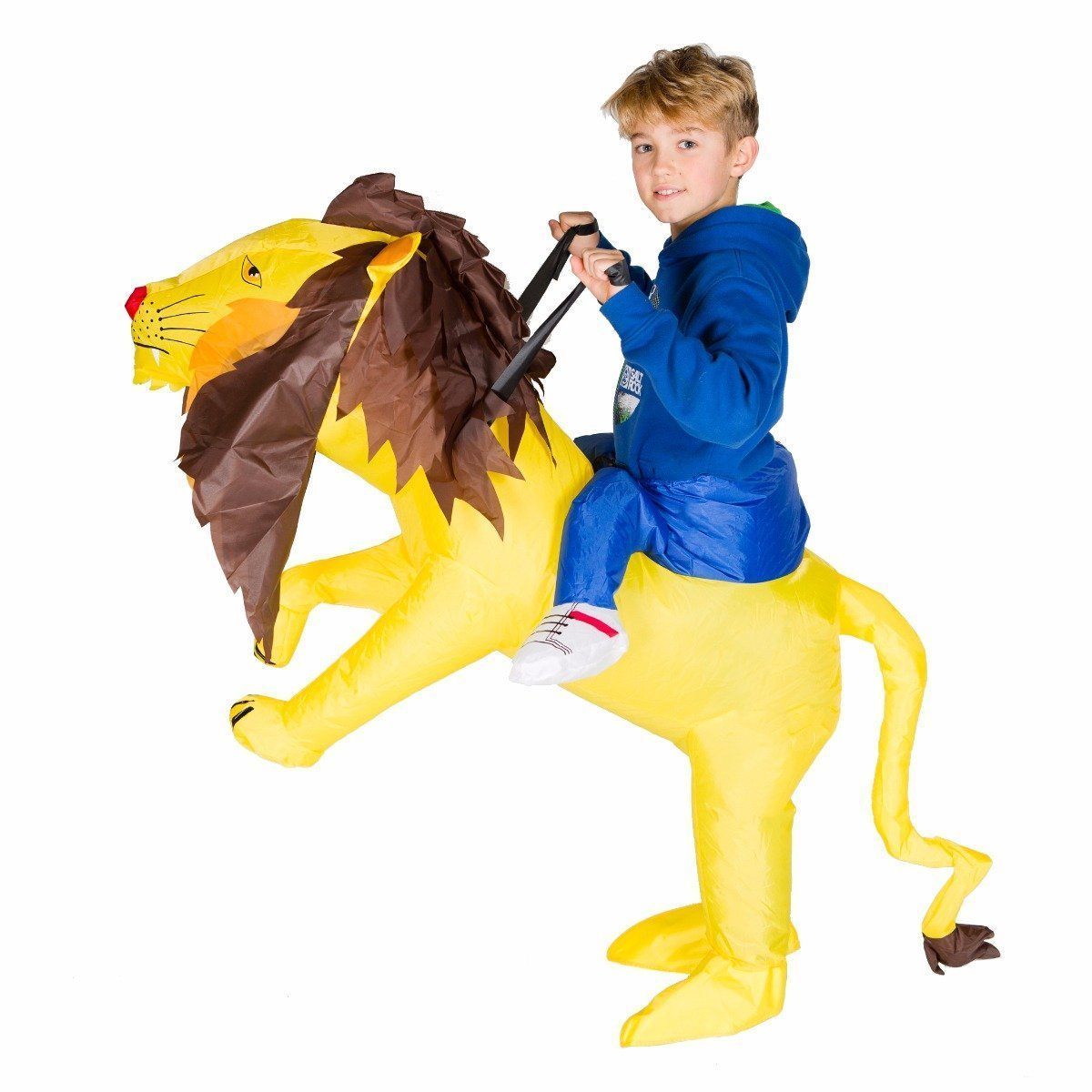 Disfraz Hinchable Explorador montando León para adultos